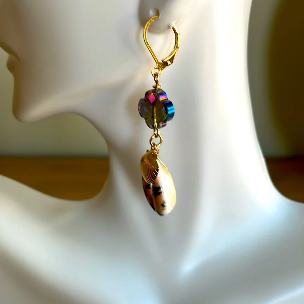 HAND CRAFTED PIERCED COWRIE SHELL EARRINGS
